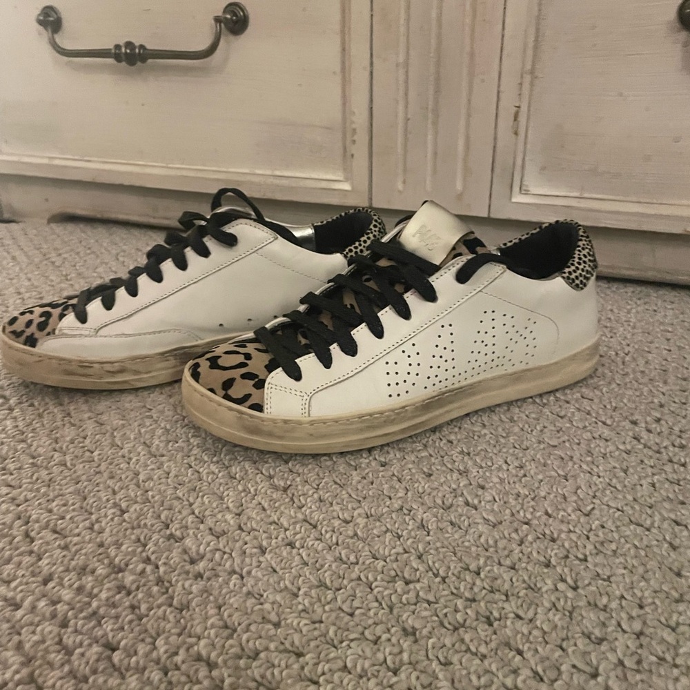 P448 White and Leopard Women's Sneakers